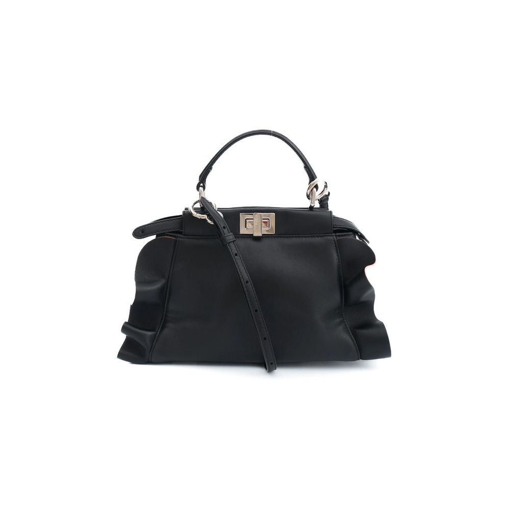 Fendi Black Leather Handbag with Blue Edges and Detachable Strap